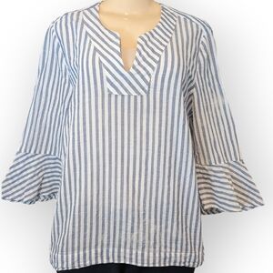 Chico's Blue Stripe Cotton Gauze 3/4 Bell Sleeve Nautical Tunic Size 2